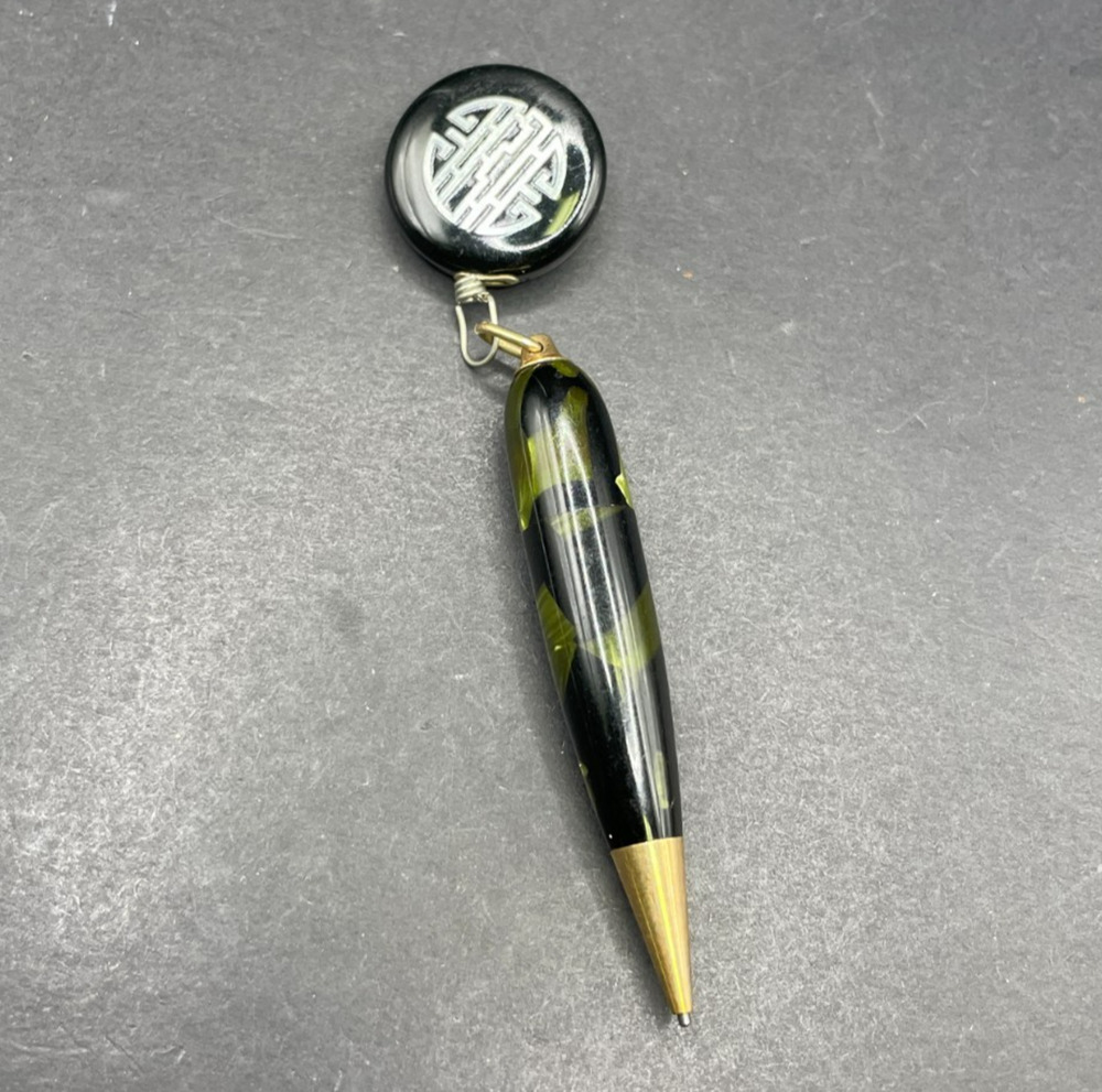 Vintage Ketcham & McDougall Retractable Pin Pencil Green Swirl Asian Symbol